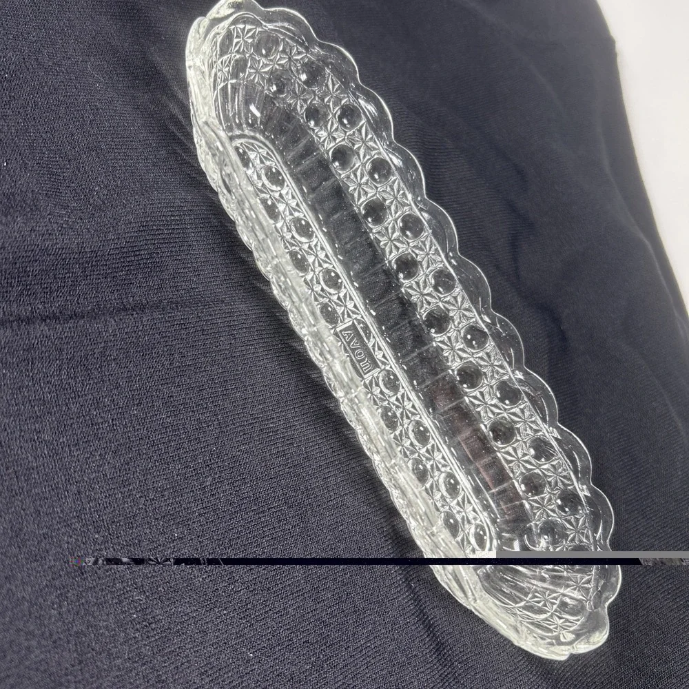 Vintage 1970s Avon Clear Glass Daisy‎ & Button Relish Celery Serving Dish Oblong